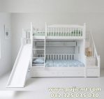 Bunk Bed Anak Putih Minimalis Plus Perosotan