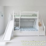 Bunk Bed Anak Putih Minimalis Plus Perosotan