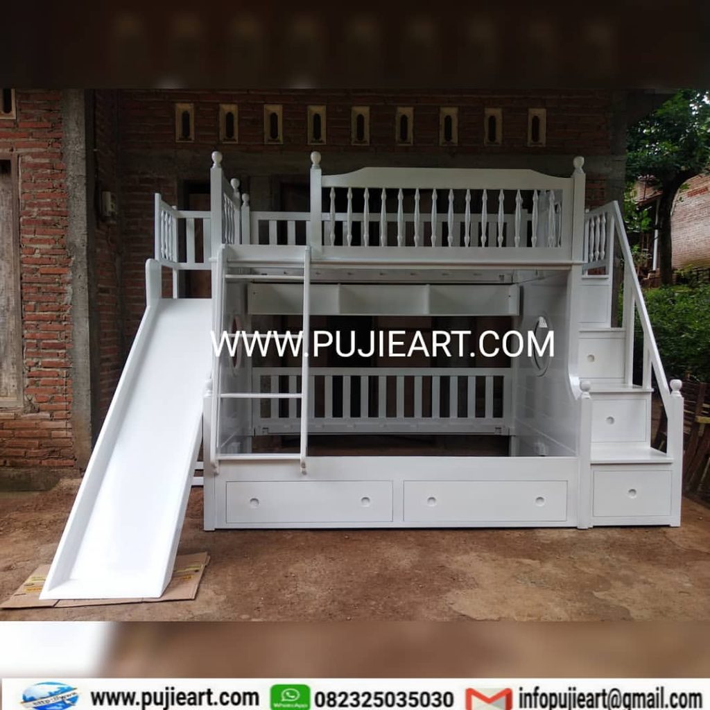Model Bunk Bed Anak Putih Minimalis Plus Perosotan