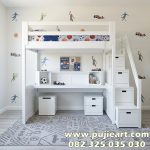 Bunk Bed Anak Remaja Kokoh Minimalis Bawah Meja Belajar
