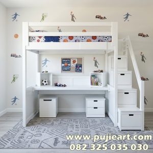 Bunk Bed Anak Remaja Kokoh Minimalis Bawah Meja Belajar