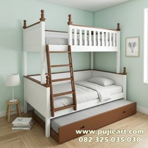Bunk Bed Minimalis Kayu Solid Hemat Ruangan