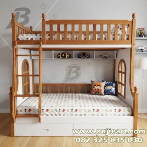 Dipan Anak Tingkat 2 Multifungsi Laci Storage Kayu Solid