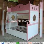 Dipan Tingkat Kayu Solid Hemat Ruangan Anak Perempuan Warna Pink