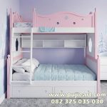 Dipan Tingkat Kayu Solid Hemat Ruangan Anak Perempuan Warna Pink