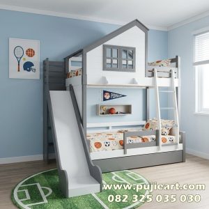 Ranjang 2 Tingkat Bentuk Rumah Dengan Seluncuran
