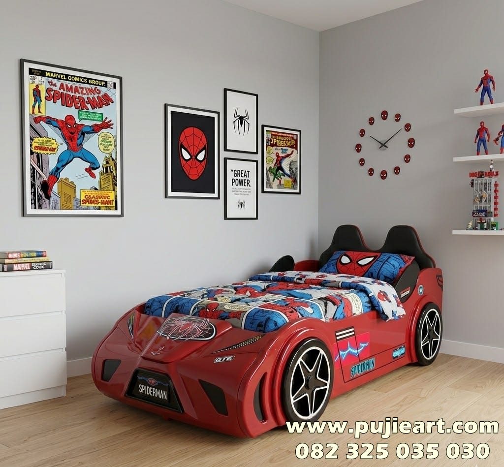 Tempat Tidur Anak Apartemen Bentuk Mobil Karakter Spiderman