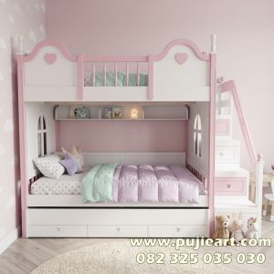 Tempat Tidur Anak Perempuan Dengan Laci Storage Model Tingkat