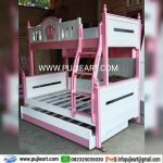 Tempat Tidur Tingkat Kayu Solid Kokoh Warna Pink