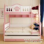 Tempat Tidur Tingkat Kayu Solid Kokoh Warna Pink