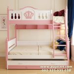 Tempat Tidur Tingkat Kayu Solid Kokoh Warna Pink