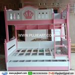 Tempat Tidur Tingkat Kayu Solid Kokoh Warna Pink