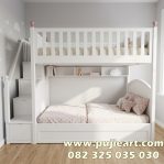 Tempat Tidur Tingkat Kokoh Kayu Solid Minimalis Putih