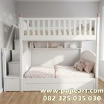 Tempat Tidur Tingkat Kokoh Kayu Solid Minimalis Putih