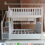 Tempat Tidur Tingkat Kokoh Kayu Solid Minimalis Putih