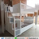 Tempat Tidur Tingkat Kokoh Kayu Solid Minimalis Putih