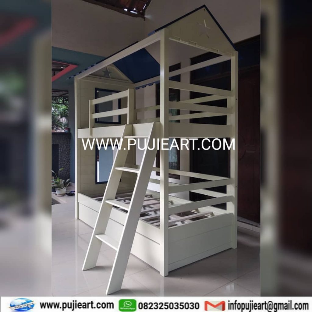 Bed Tingkat Anak Kayu Bentuk Rumah