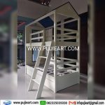 Bed Tingkat Anak Kayu Solid Bentuk Rumah
