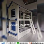 Bed Tingkat Anak Kayu Solid Bentuk Rumah