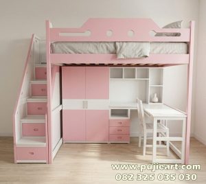 Bed Tingkat Anak Perempuan Bawah Meja Belajar