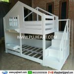 Ranjang 2 Tingkat Minimalis Kayu Solid Bentuk Rumah
