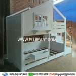 Ranjang 2 Tingkat Minimalis Kayu Solid Bentuk Rumah