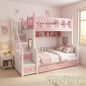Ranjang Kayu Minimalis Anak Perempuan Bentuk Tingkat