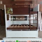 Ranjang Tingat Kokoh Kayu Mahoni Dengan Laci Penyimpanan