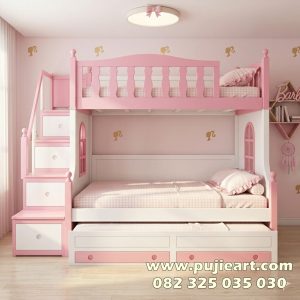Ranjang Tingkat 3 Anak Perempuan Multifungsi Laci Storage