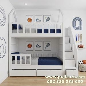 Tempat Tidur Anak Kokoh Minimalis Custom Bentuk Tingkat