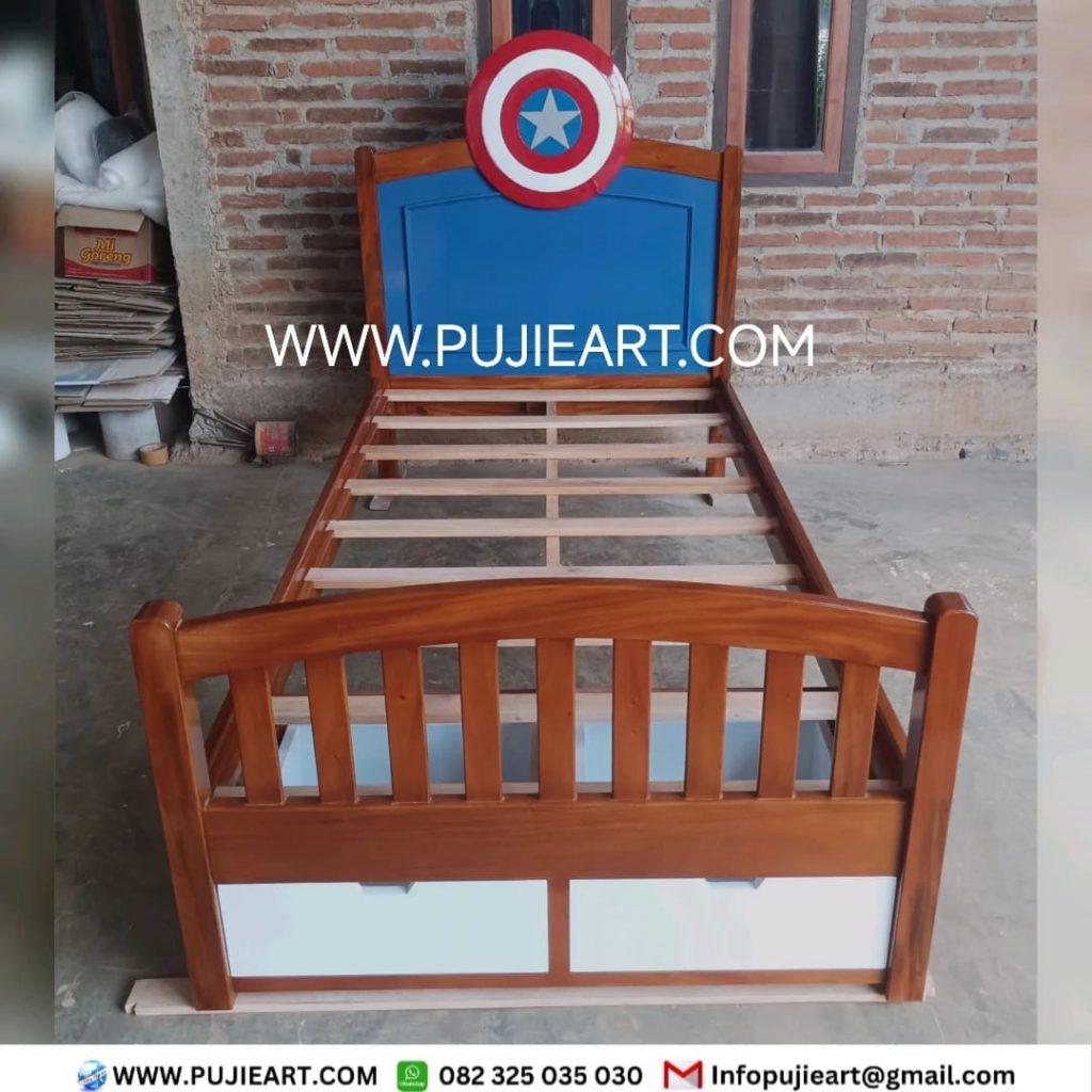 Tempat Tidur Anak Laki-laki Kayu Karakter Captain America