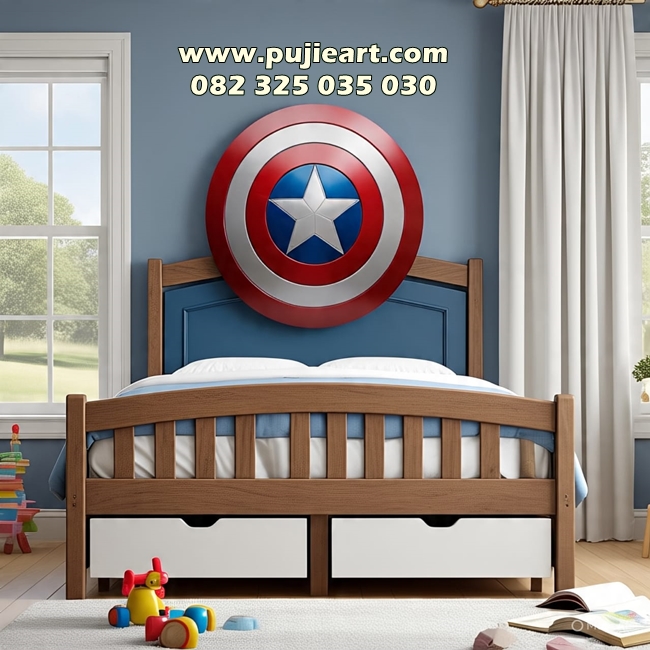 Tempat Tidur Anak Laki-laki Kayu Solid Karakter Captain America