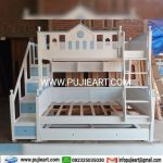 Tempat Tidur Modern 3 Tingkat Kuat Kokoh Dengan Laci Penyimpanan