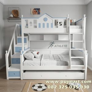 Tempat Tidur Modern 3 Tingkat Kuat Kokoh Dengan Laci Penyimpanan