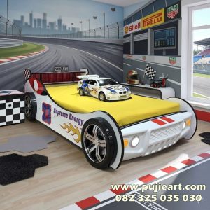 Tempat Tidur Single Kayu Solid Bentuk Mobil