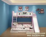 Tempat Tidur Tingkat 3 Anak Perempuan Karakter Kuromi Plus Perosotan