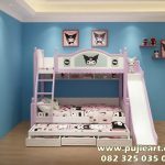 Tempat Tidur Tingkat 3 Anak Perempuan Karakter Kuromi Plus Perosotan
