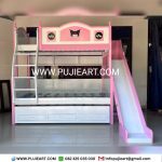 Tempat Tidur Tingkat 3 Anak Perempuan Karakter Kuromi Plus Perosotan