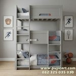 Tempat Tidur Tingkat 3 Minimalis Kayu Custom