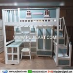 Tempat Tidur Tingkat Custome Bawah Meja Belajar Dengan Tangga Laci