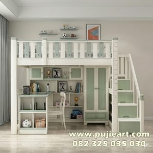 Tempat Tidur Tingkat Custome Bawah Meja Belajar Dengan Tangga Laci