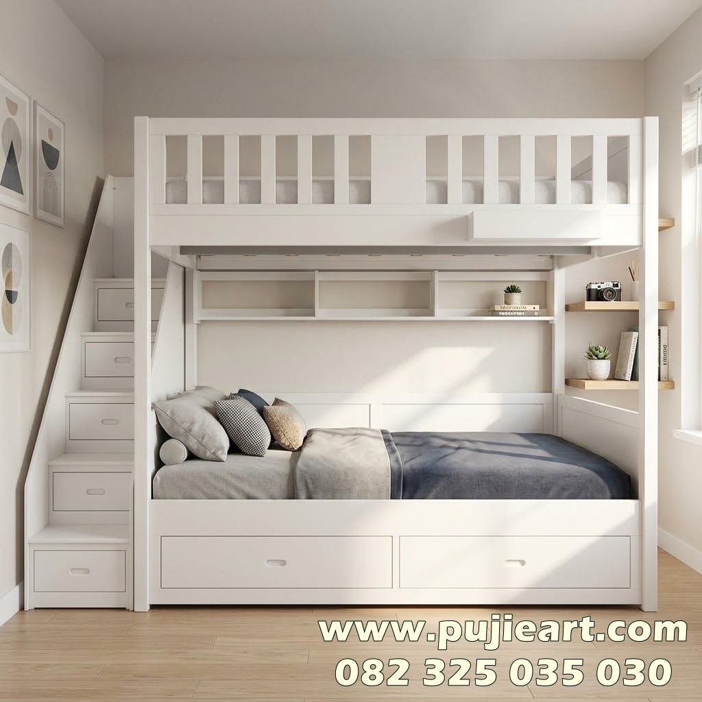 Tempat Tidur Tingkat Kokoh Anak Remaja Minimalis Kayu Solid
