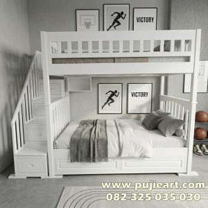 Ranjang Tingkat Kayu Solid Minimalis Kokoh