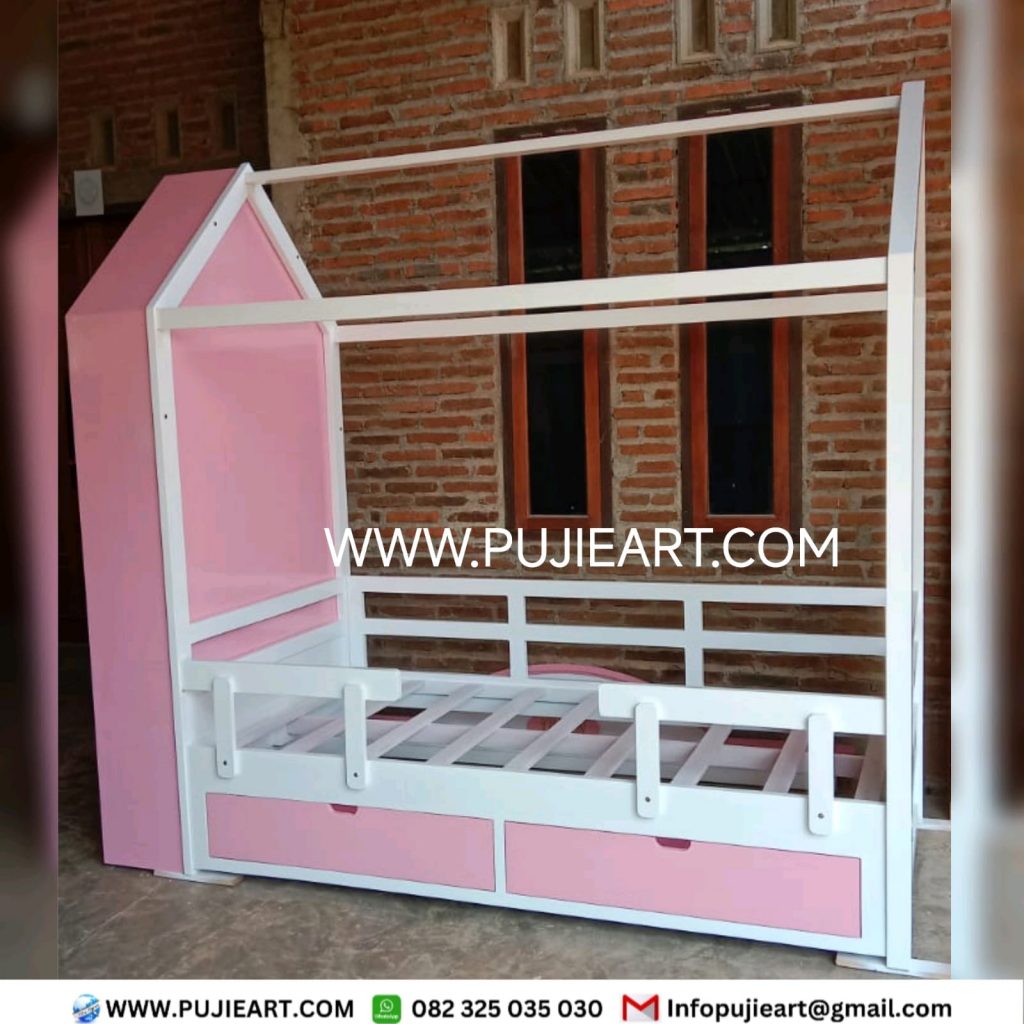 Tempat Tidur Anak Murah Bentuk Rumah Multifungsi Rak Buku