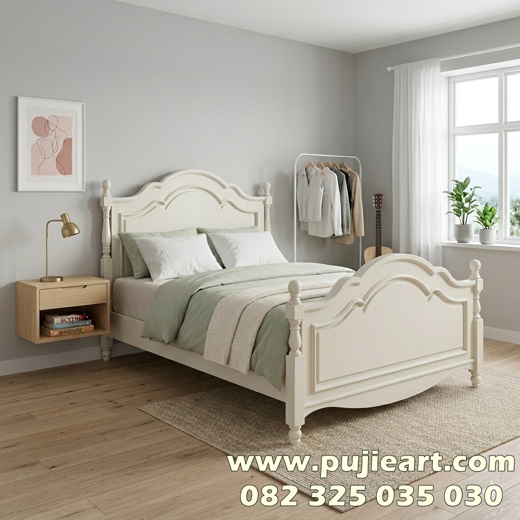 Tempat Tidur Single Anak Remaja Klasik Hemat Ruangan Kayu Solid