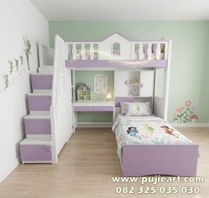 Tempat Tidur Tingkat 2 Multifungsi Bawah Meja Belajar Plus Almari