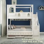 Tempat Tidur Tingkat 3 Minimalis Dengan Tangga Laci