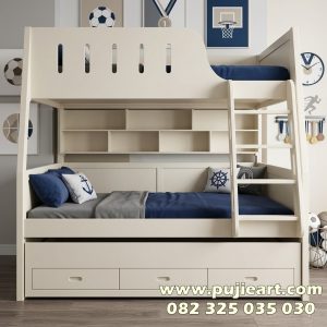 Tempat Tidur Tingkat 3 Minimalis Kayu Solid