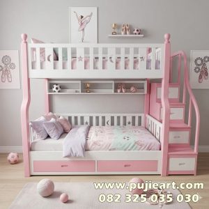 Tempat Tidur Tingkat Anak Perempuan Dengan Laci Penyimpanan