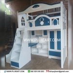 Tempat Tidur Tingkat Perosotan Bawah Meja Belajar + Almari Pakaian